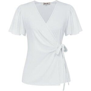 2025 Womens Summer Tops Dressy Business Casual Chiffon Short Sleeve